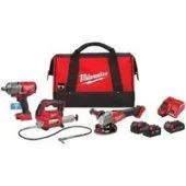 Наборы электроинструментов Milwaukee 4933498576 (гайковерт, болгарка, смазочный пистолет, 3 АКБ, сумка)