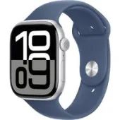 Умные часы Apple Watch Series 10 46 мм (алюминиевый корпус, серебристый/синий, спортивный силиконовый ремешок S/M)