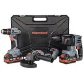 Наборы электроинструментов Profipower ProfiSet-3E18 E0247 (шуруповерт, перфоратор, болгарка, 2 АКБ, кейс)