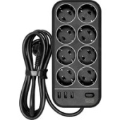 Сетевой фильтр Powercom SP-08 USB03AB (1.8 м, 8 розеток, черный)