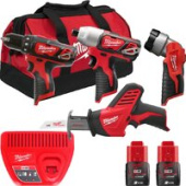 Наборы электроинструментов Milwaukee M12 M12BPP4A-202B 4933441240 (шуруповерт, винтоверт, фонарик, сабельная пила, 2 АКБ, сумка)